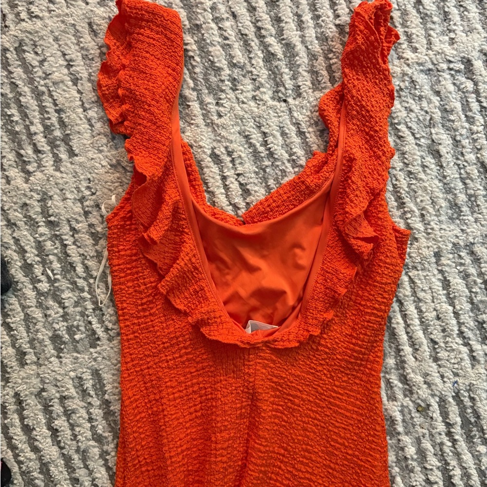 NWT Free people bright orange ruffle low back beach dress size L - Picture 7 of 7